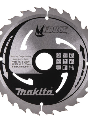 Makita CSMX19024G Hoja de sierra circular M-FORCE 190 x 30 x 2,0 mm 24 dientes (B-32041) para madera