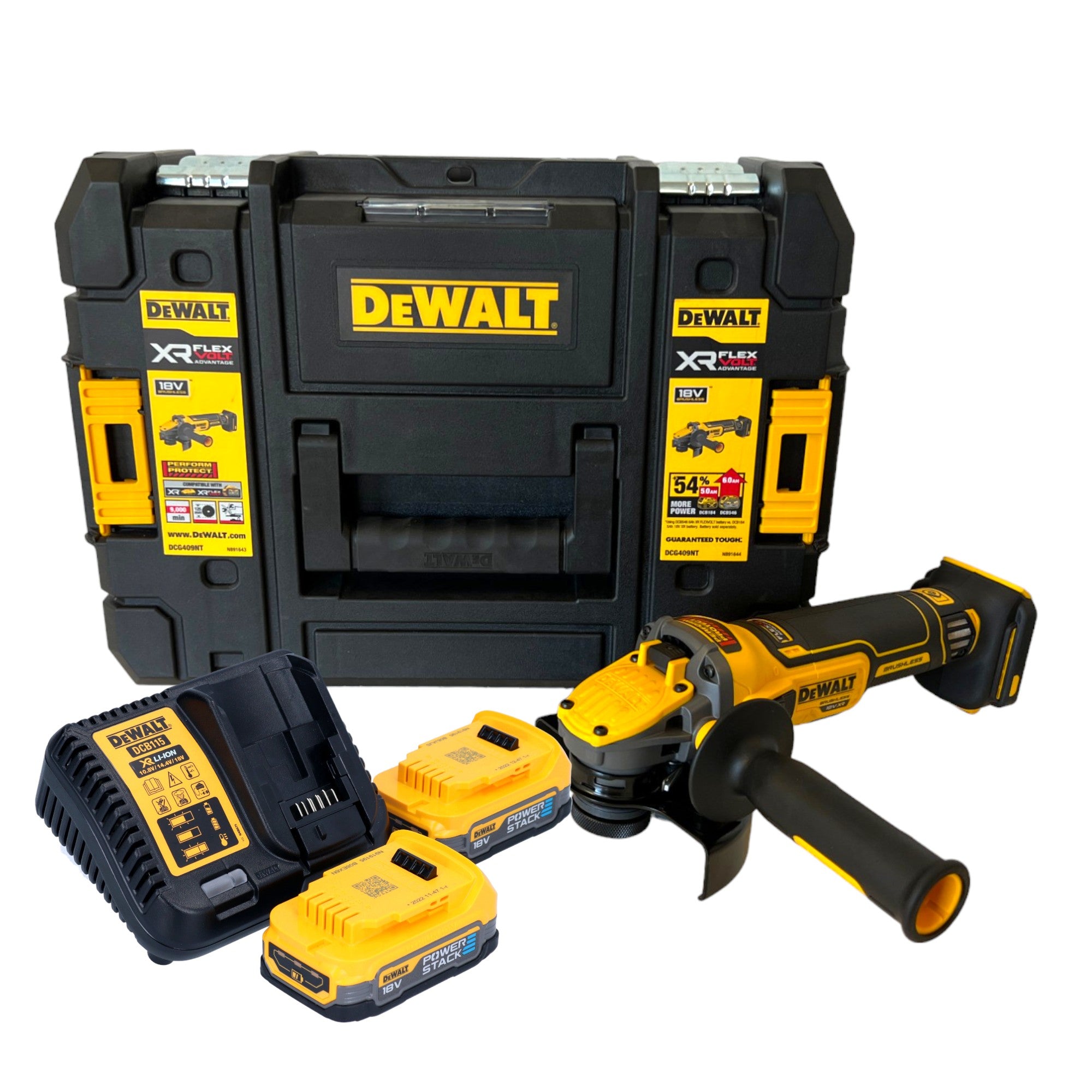 DeWalt DCG 409 E2T Akku Winkelschleifer 18 V 125 mm Brushless 2x Powerstack Akku 1 7 Ah Ladegeraet TSTAK 0 - toolbrothers