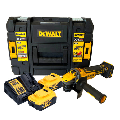 Amoladora angular a batería DeWalt DCG 409 P2T 18 V 125 mm sin escobillas + 2x baterías 5,0 Ah + cargador + TSTAK