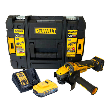 Akumulatorowa szlifierka kątowa DeWalt DCG 409 H1T 18 V 125 mm bezszczotkowa + 1x akumulator Powerstack 5,0 Ah + ładowarka + TSTAK