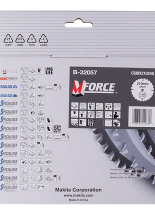 Tarcza pilarska Makita M-FORCE 210 x 30 x 2,3 mm 24 zęby ( B-32057 ) do drewna