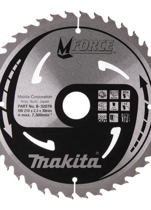 Makita M-FORCE lame circulaire 210 x 30 x 2,3 mm 40 dents ( B-32079 ) pour bois