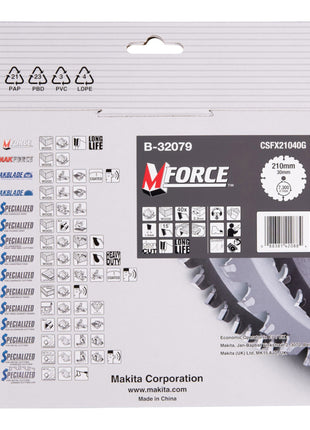 Makita M-FORCE lame circulaire 210 x 30 x 2,3 mm 40 dents ( B-32079 ) pour bois