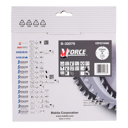 Makita M-FORCE lame circulaire 210 x 30 x 2,3 mm 40 dents ( B-32079 ) pour bois