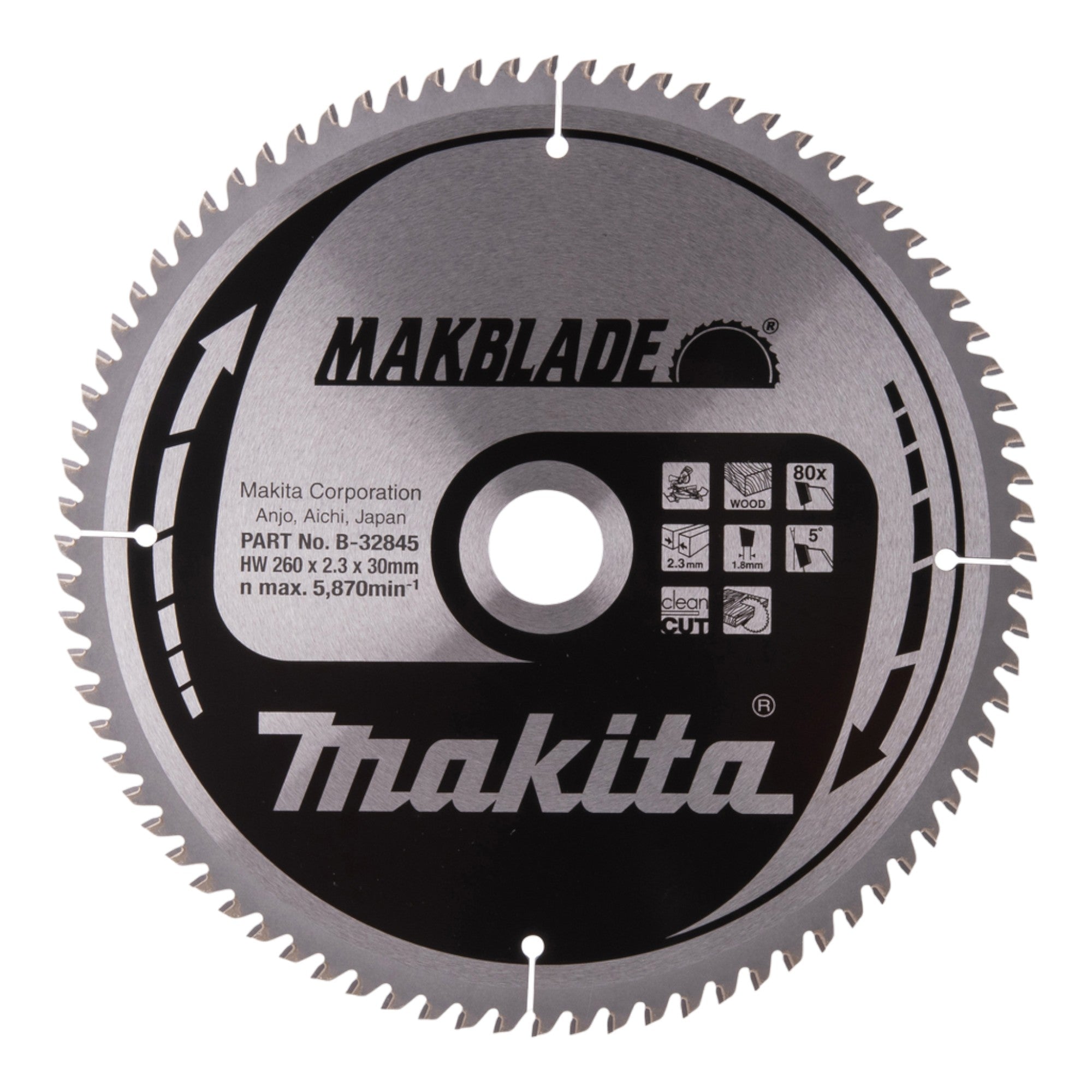 Makita MAKBLADE Kreissaegeblatt 260 x 30 x 2 3 mm 80 Zaehne B 32845 fuer Holz 0 - toolbrothers
