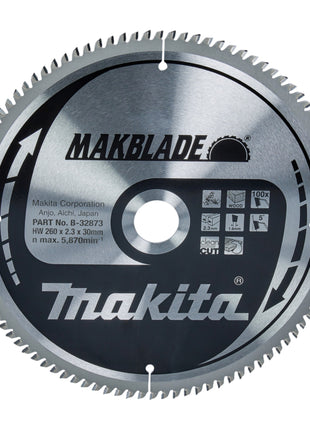 Makita MAKBLADE lame circulaire 260 x 30 x 2,3 mm 100 dents ( B-32873 ) pour bois