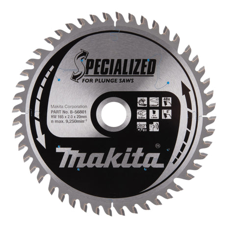 Makita CCPF16548EL Hoja de sierra circular SPECIALIZED 165 x 20 x 2,0 mm 48 dientes (B-56801) para material compuesto Corian