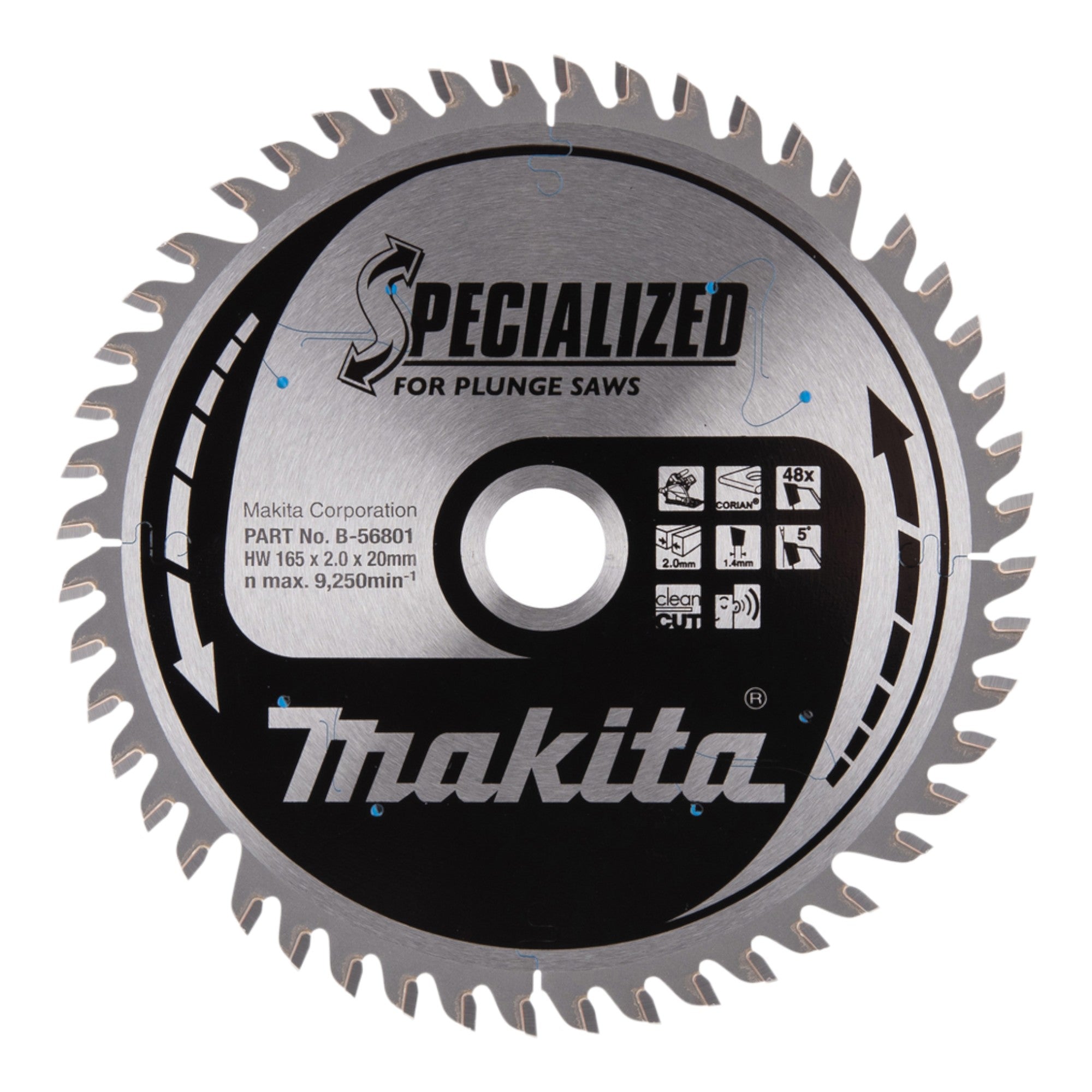 Makita CCPF16548EL SPECIALIZED Kreissaegeblatt 165 x 20 x 2 0 mm 48 Zaehne B 56801 fuer Corian Verbundwerkstoff 0 - toolbrothers