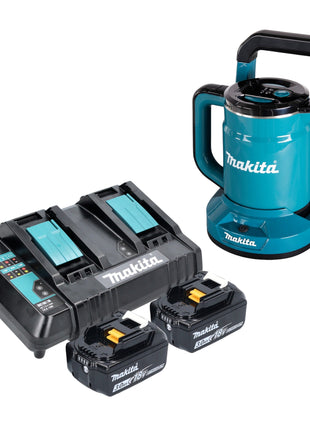 Hervidor de batería Makita DKT 360 CF2 36 V (2x 18 V) 0,8 L + 2x batería 3,0 Ah + cargador doble