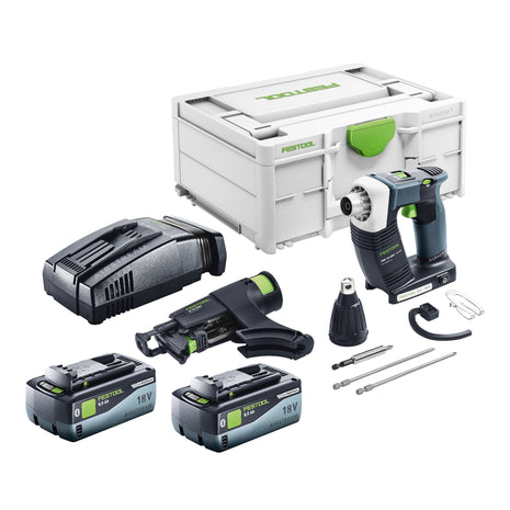 Festool DURADRIVE DWC 18-4500 Atornillador de construcción básico a batería 18 V 14 Nm sin escobillas + 2x batería 8,0 Ah + cargador rápido + systainer