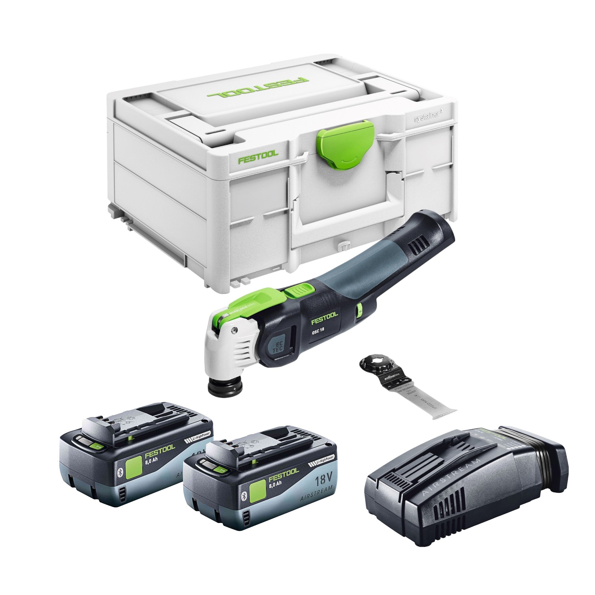 Festool VECTURO OSC 18 E Basic Akku Oszillierer 18 V Starlock Max Brushless 2x Akku 8 0 Ah Schnellladegeraet Systainer 0 - toolbrothers