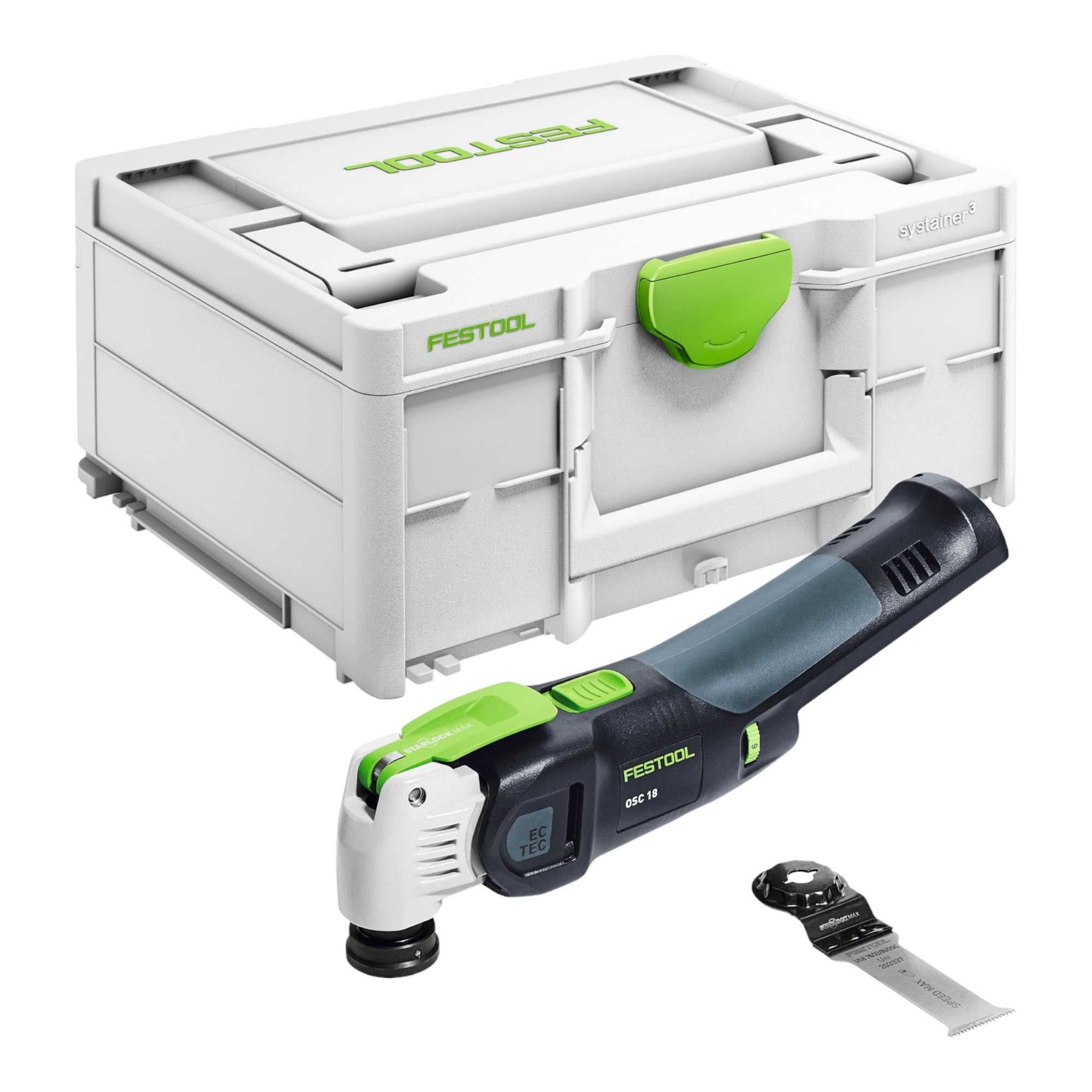 Festool VECTURO OSC 18 E Basic Akku Oszillierer 18 V Starlock Max Brushless 2x Akku 8 0 Ah Schnellladegeraet Systainer 1 - toolbrothers