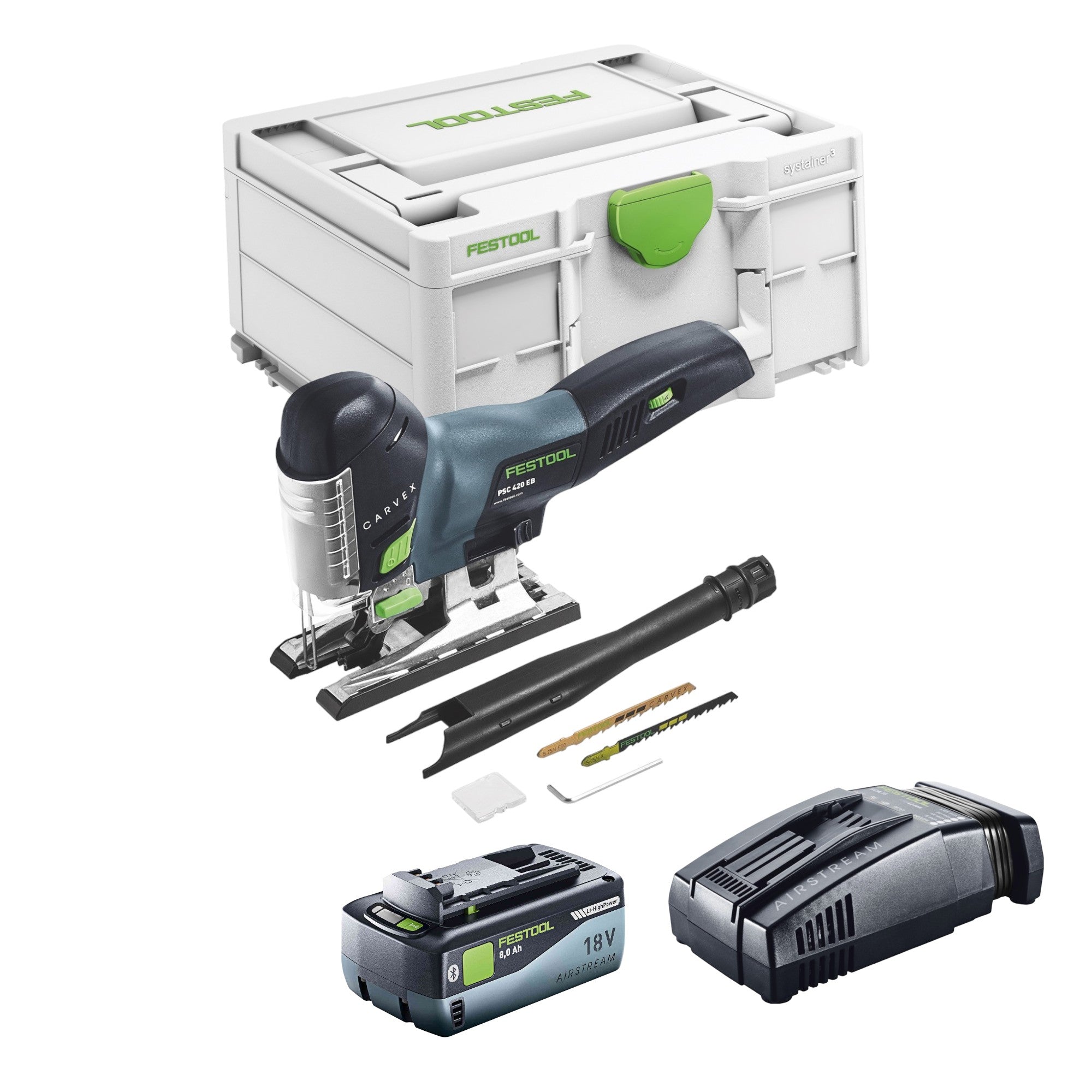 Festool CARVEX PSC 420 EB Basic Akku Pendelstichsaege 18 V 120 mm Brushless 1x Akku 8 0 Ah Schnellladegeraet Systainer 0 - toolbrothers