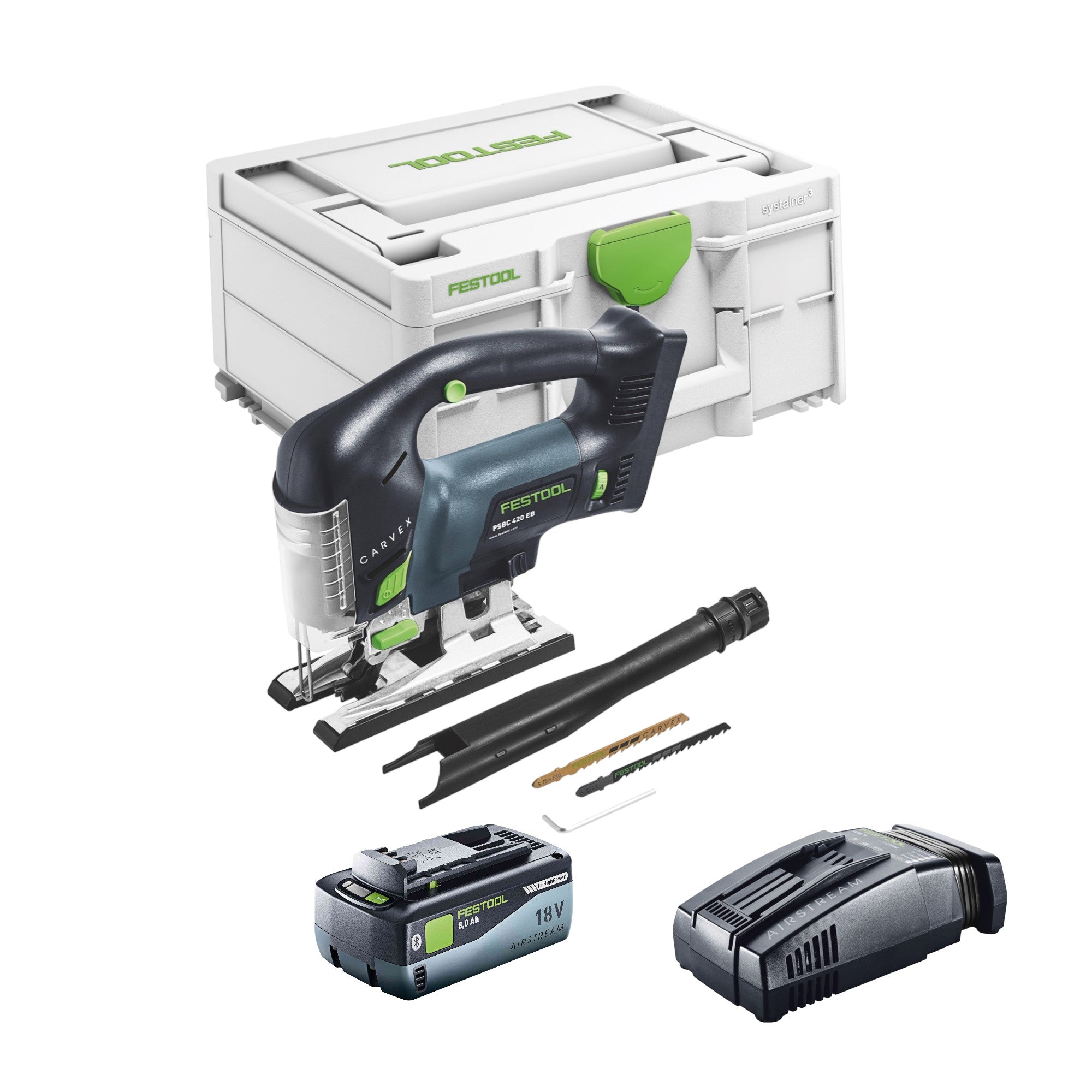 Festool CARVEX PSBC 420 EB Basic Akku Pendelstichsaege 18 V 120 mm Brushless 1x Akku 8 0 Ah Schnellladegeraet Systainer 0 - toolbrothers