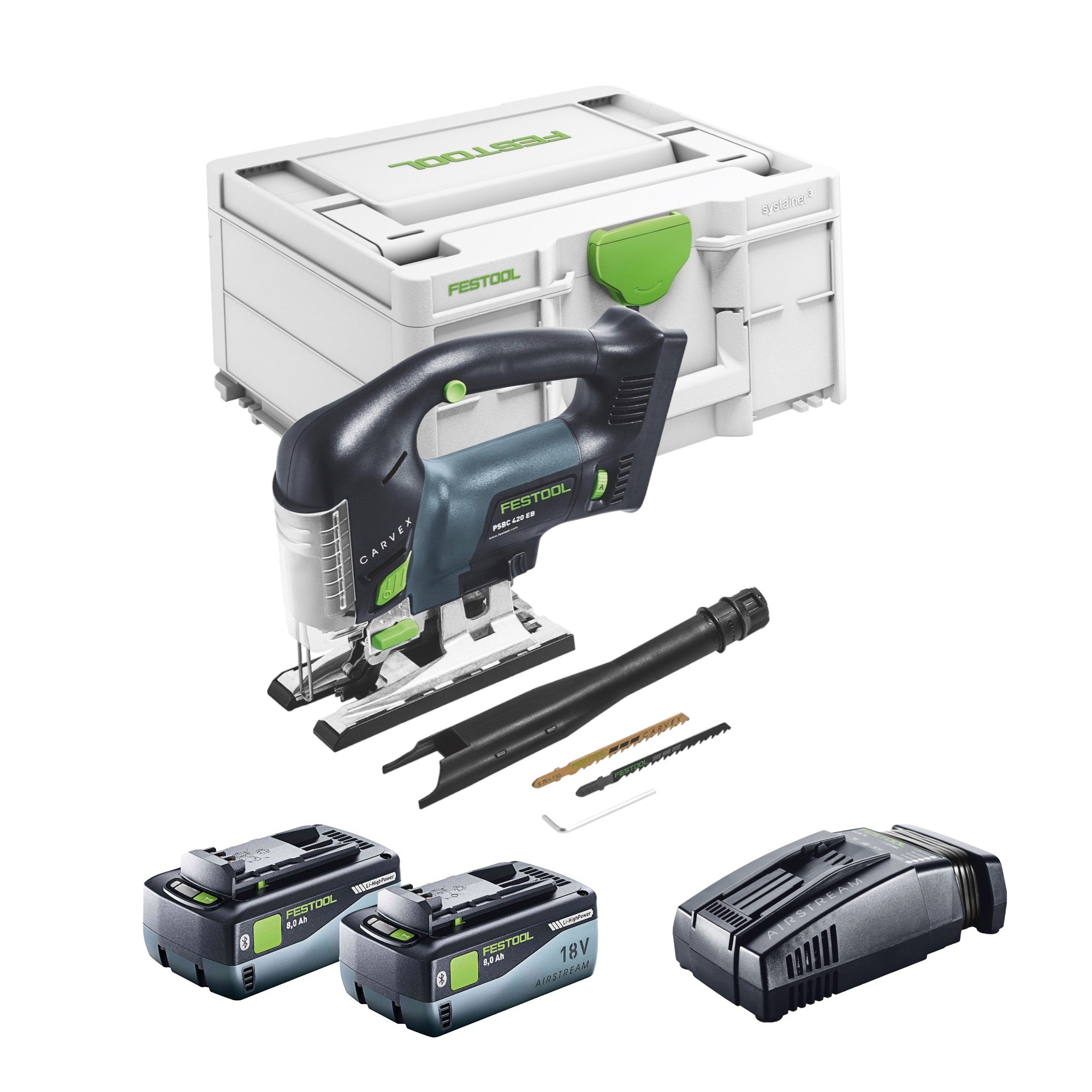 Festool CARVEX PSBC 420 EB Basic Akku Pendelstichsaege 18 V 120 mm Brushless 2x Akku 8 0 Ah Schnellladegeraet Systainer 0 - toolbrothers