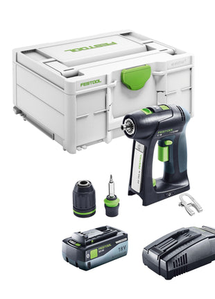 Taladro atornillador a batería Festool C 18 Basic 18 V 45 Nm sin escobillas + 1x batería 8,0 Ah + cargador rápido + systainer