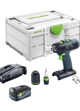 Festool T 18+3 Basic Akku Bohrschrauber 18 V 50 Nm Brushless + 1x Akku 5,0 Ah + Schnellladegerät + Systainer