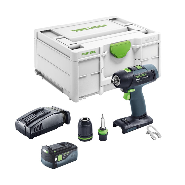 Festool T 18+3 Basic Perceuse-visseuse sans fil 18 V 50 Nm Brushless + 1x batterie 5,0 Ah + chargeur rapide + Systainer