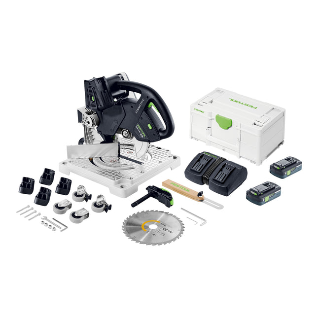 Festool SYMC 70 4,0 EBI-Plus SYMMETRIC Scie à plinthes sans fil 36 V ( 2 x 18 V ) 216 mm ( 577464 ) + 2x batterie 4,0 Ah + double chargeur + Systainer