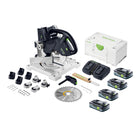 Festool SYMC 70 EB-Basic SYMMETRIC Scie à plinthes sans fil 36 V ( 2 x 18 V ) 216 mm + 4x batterie 4,0 Ah + double chargeur + Systainer