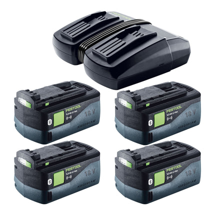 Festool SYMC 70 EB-Basic SYMMETRIC Scie à plinthes sans fil 36 V ( 2 x 18 V ) 216 mm + 4x batterie 5,0 Ah + chargeur double + Systainer