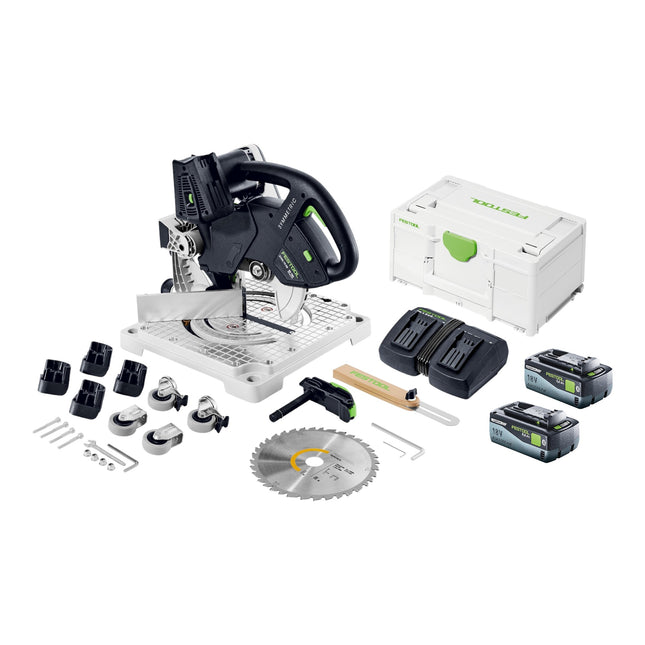 Festool SYMC 70 EB-Basic SYMMETRIC Scie à plinthes sans fil 36 V ( 2 x 18 V ) 216 mm + 2x batterie 8,0 Ah + double chargeur + Systainer