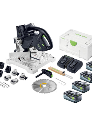 Festool SYMC 70 EB-Basic SYMMETRIC Scie à plinthes sans fil 36 V ( 2 x 18 V ) 216 mm + 4x batterie 8,0 Ah + chargeur double + Systainer