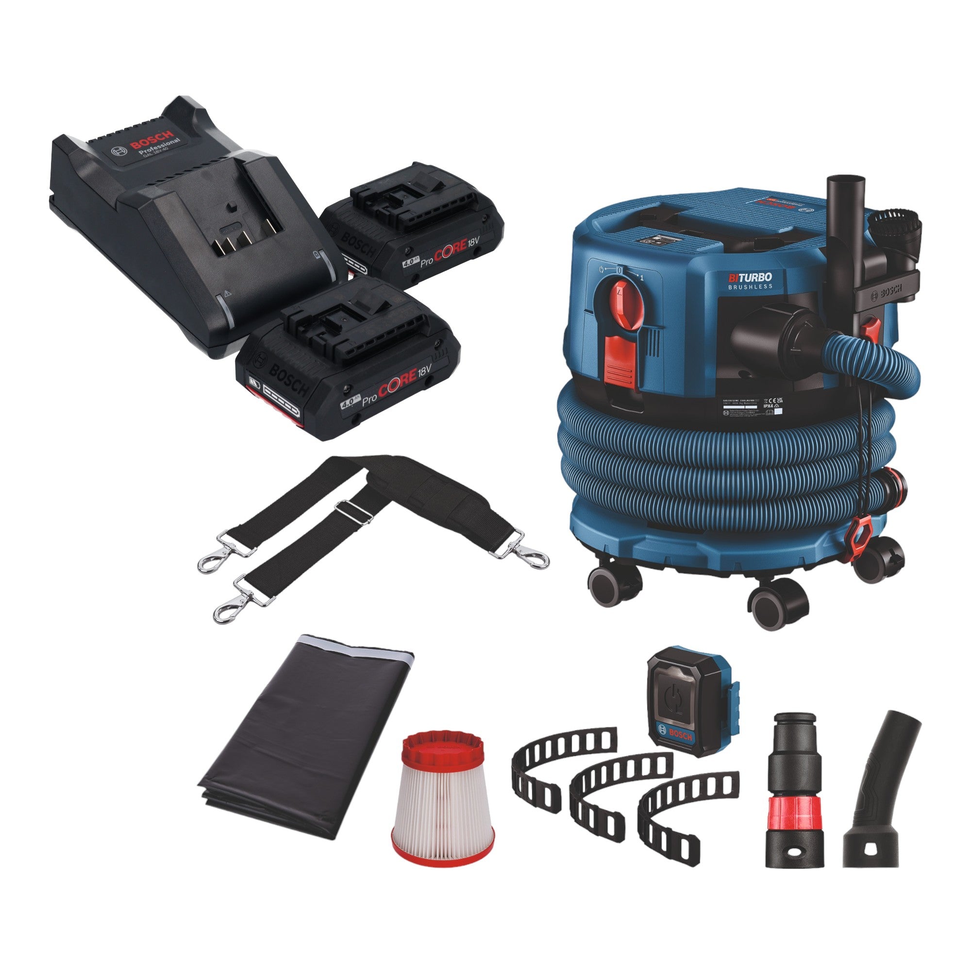 Bosch GAS 18V 12 MC Professional Akku Staubsauger BITURBO Brushless 2x ProCore Akku 4 0 Ah Ladegeraet Zubehoer 0 - toolbrothers