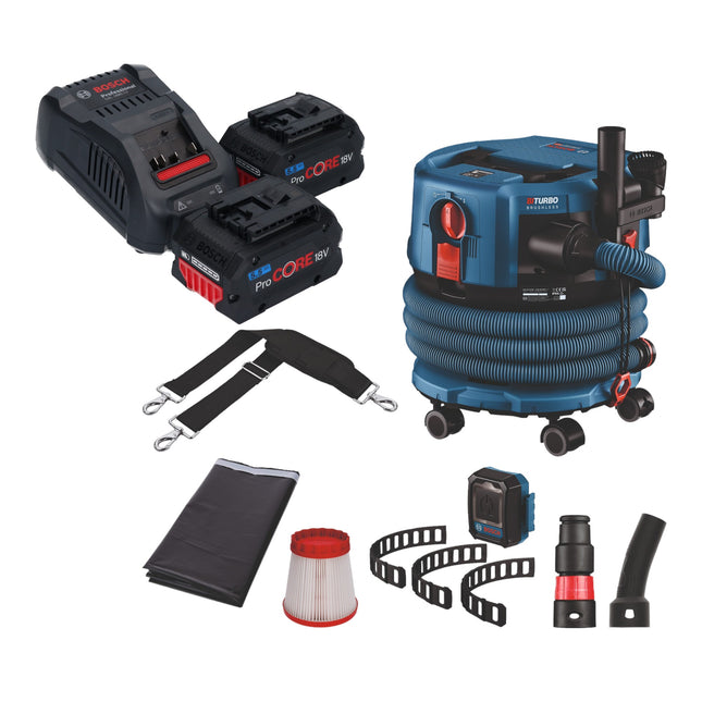Bosch GAS 18V-12 MC Professional Aspirateur sans fil BITURBO Brushless + 2x batterie ProCore 5,5 Ah + chargeur rapide + accessoires