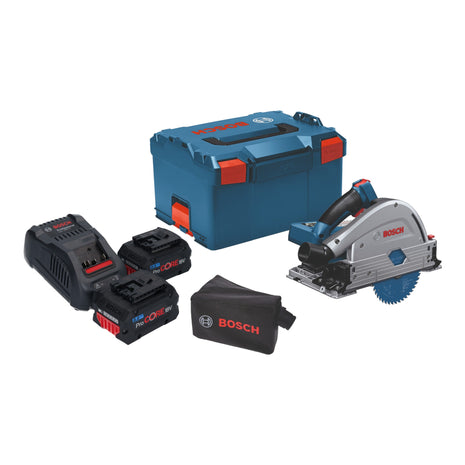 Bosch GKT 18V-52 GC Sega ad immersione professionale a batteria 18 V 140 mm BITURBO Brushless + 2x batteria ProCore 8,0 Ah + caricabatterie + modulo di connettività + L-Boxx