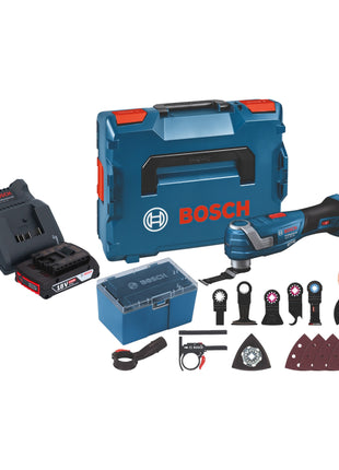 Bosch GOP 18V-34 Professional Cutter multifonctions sans fil 18 V Starlock Plus + 1x batterie 2,0 Ah + chargeur + 17 pces. d'accessoires + L-Boxx