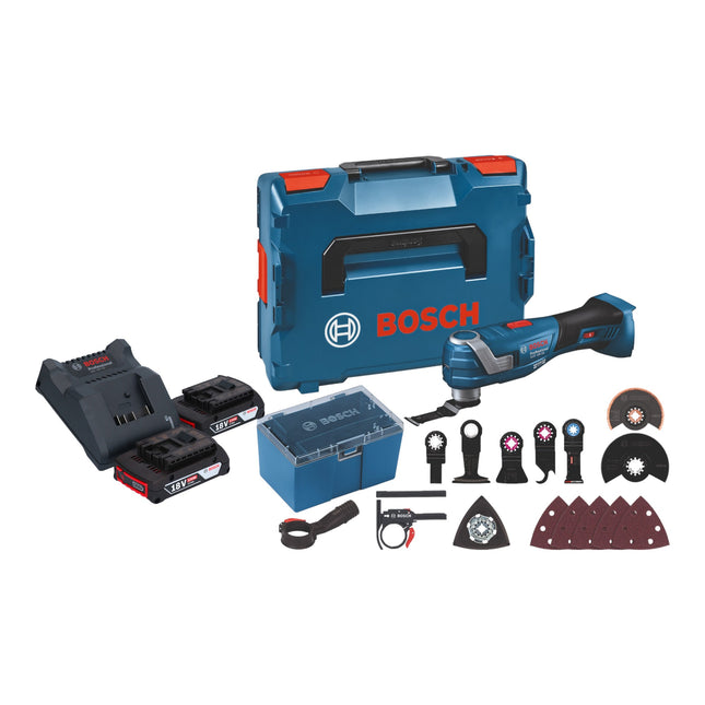 Bosch GOP 18V-34 Professional Cutter multifonction sans fil 18 V Starlock Plus + 2x batterie 2,0 Ah + chargeur + 17 pces. d'accessoires + L-Boxx