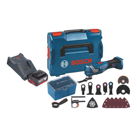 Bosch GOP 18V-34 Multi Cutter professionale a batteria 18 V Starlock Plus + 1x batteria ricaricabile 4,0 Ah + caricatore + 17 accessori + L-Boxx