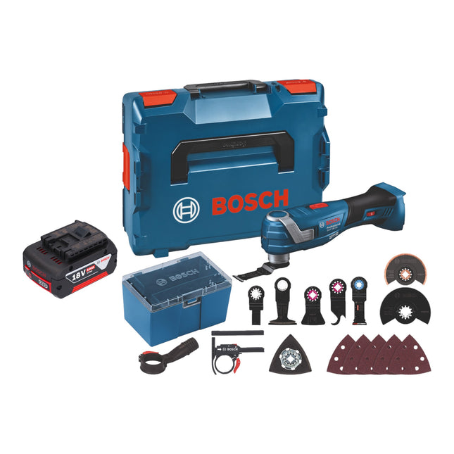 Bosch GOP 18V-34 Professional Cutter multifonctions sans fil 18 V Starlock Plus + 1x batterie 5,0 Ah + 17 pces. d'accessoires + L-Boxx - sans chargeur