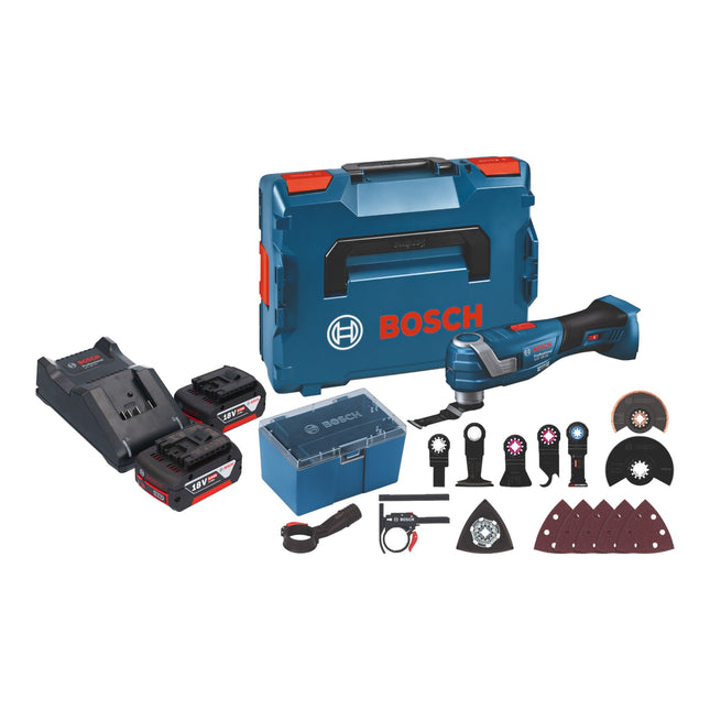 Bosch GOP 18V-34 Professional Cutter multifonctions sans fil 18 V Starlock Plus + 2x batterie 5,0 Ah + chargeur + 17 pces. d'accessoires + L-Boxx