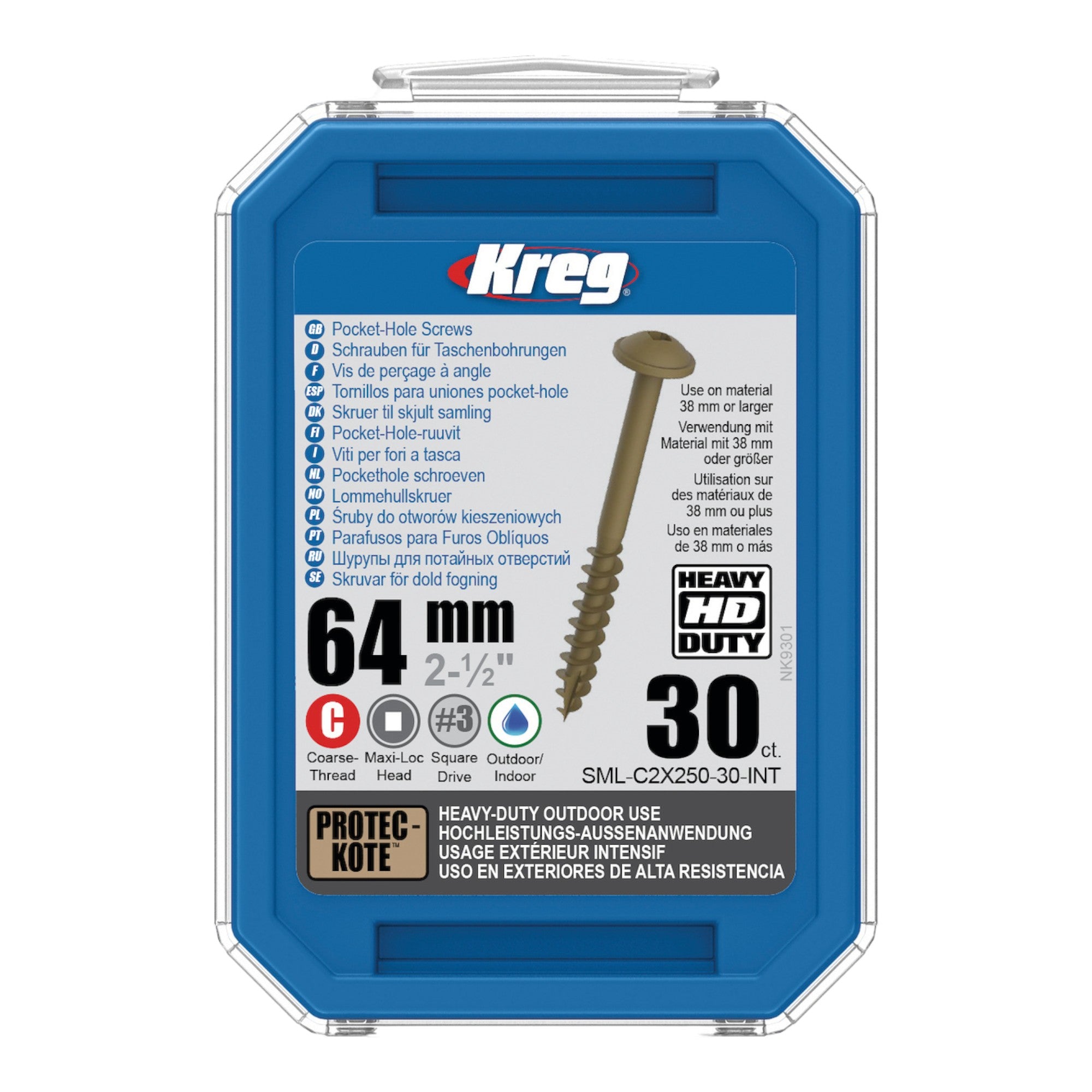Kreg 4x HD Protec Kote Maxi Loc Taschenlochschrauben 64 mm 4x SML C2X250 30 INT Grobgewinde 120 Stueck 1 - toolbrothers