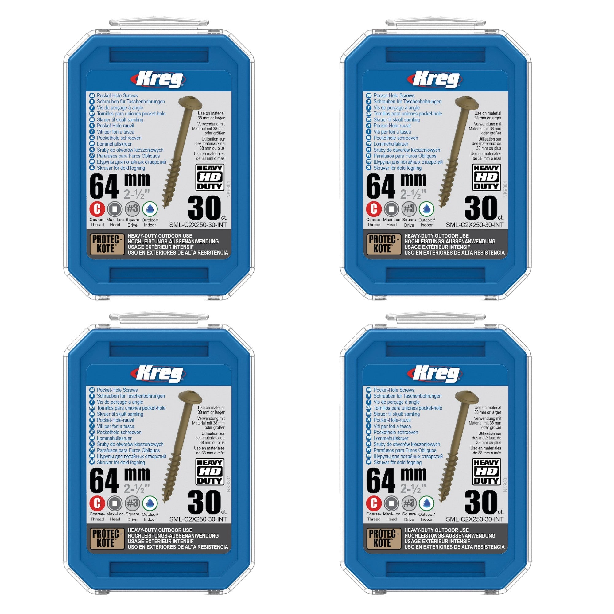 Kreg 4x HD Protec Kote Maxi Loc Taschenlochschrauben 64 mm 4x SML C2X250 30 INT Grobgewinde 120 Stueck 0 - toolbrothers