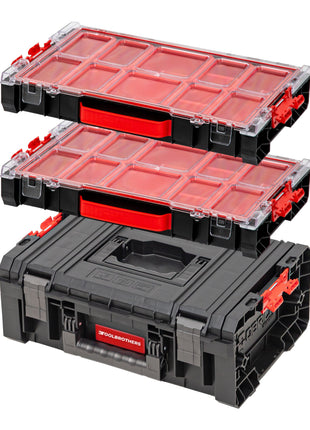 Zestaw skrzynek narzędziowych Toolbrothers RHINO L Toolbox ECO Basic 450 x 332 x 171 mm 12 l IP54 + 2x RHINO L Organiser ECO Height M Boxes 452 x 296 x 79 mm 5 l sztaplowane IP54