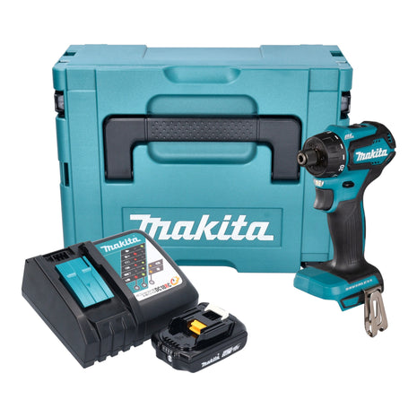 Makita DDF 083 RA1J Akumulatorowa wiertarko-wkrętarka 18 V 40 Nm 1/4'' bezszczotkowa + 1x akumulator 2,0 Ah + ładowarka + Makpac