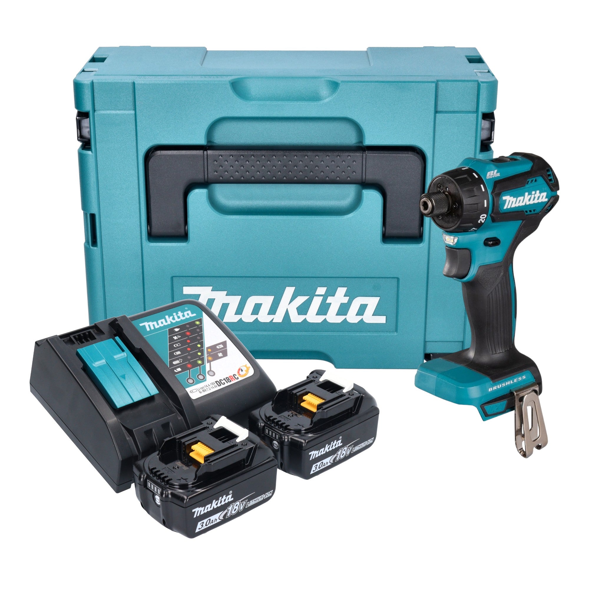 Makita DDF 083 RFJ Akku Bohrschrauber 18 V 40 Nm 1 4 Brushless 2x Akku 3 0 Ah Ladegeraet Makpac 0 - toolbrothers