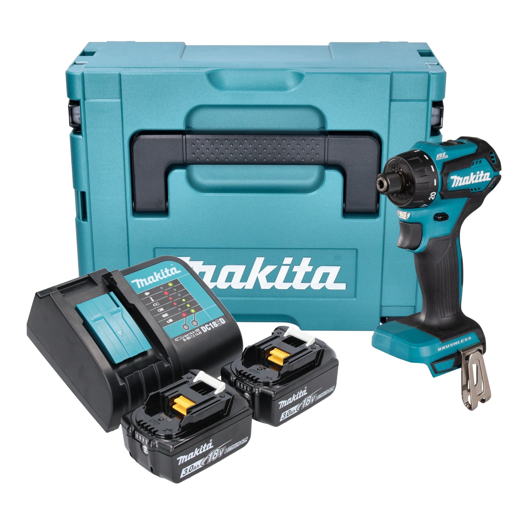 Makita DDF 083 SFJ Akku Bohrschrauber 18 V 40 Nm 1 4 Brushless 2x Akku 3 0 Ah Ladegeraet Makpac 0 - toolbrothers