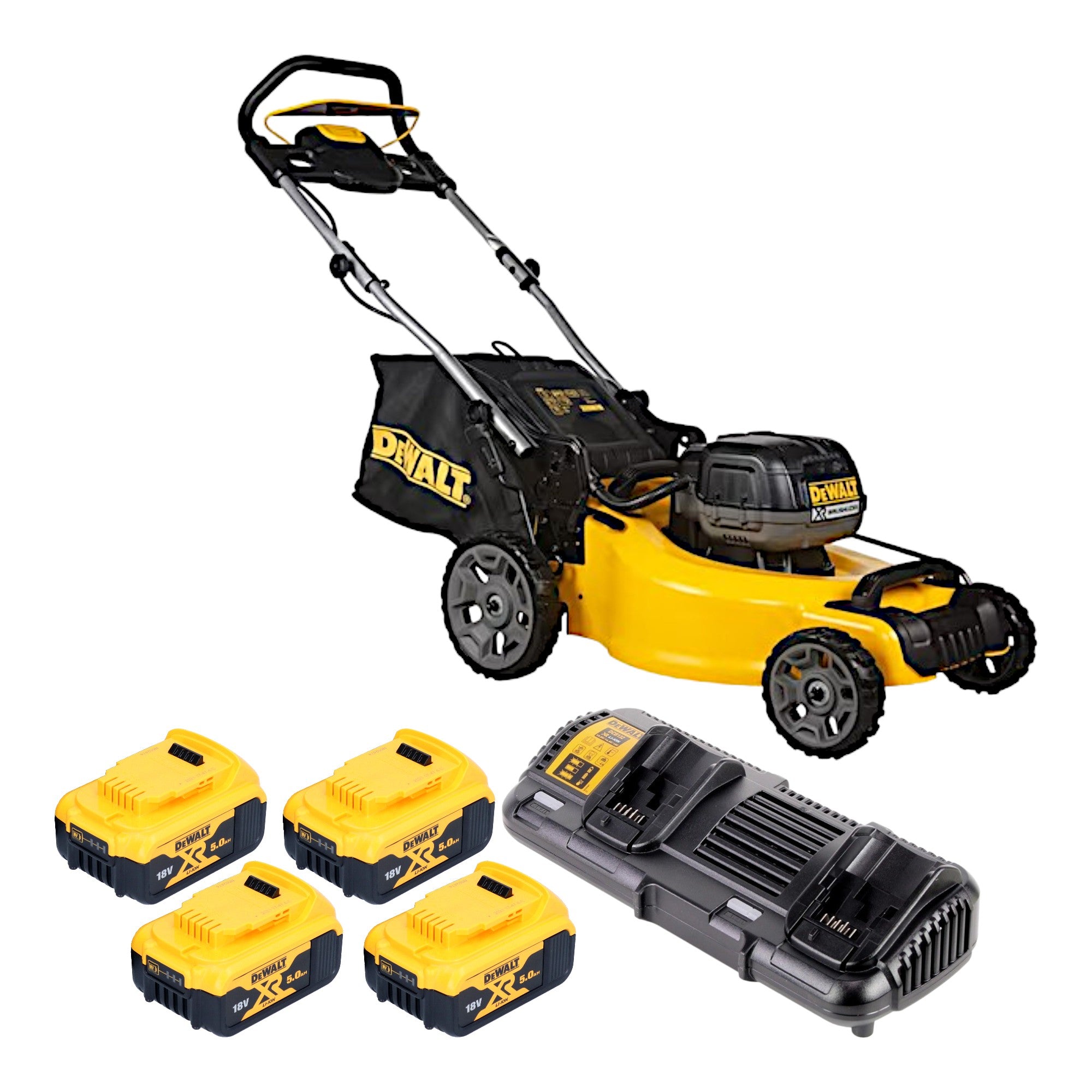 DeWalt DCMW 564 P4 Akku Rasenmaeher 36 V 2x 18 V 48 cm Brushless 4x Akku 5 0 Ah Ladegeraet 0 - toolbrothers