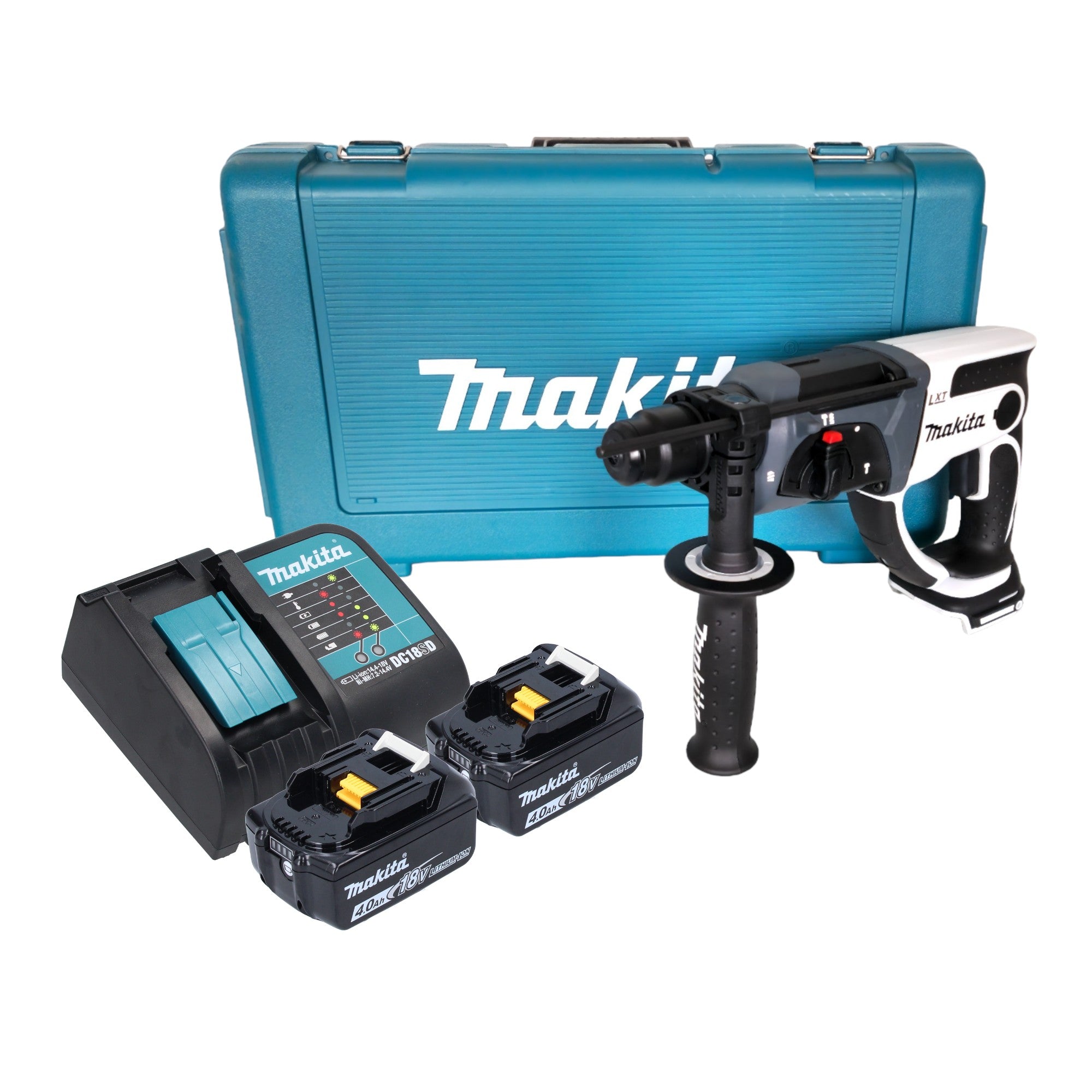 Makita DHR 202 SMW Akku Bohrhammer 18 V 20 mm 2 0 J weiss 2x Akku 4 0 Ah Ladegeraet Koffer 0 - toolbrothers