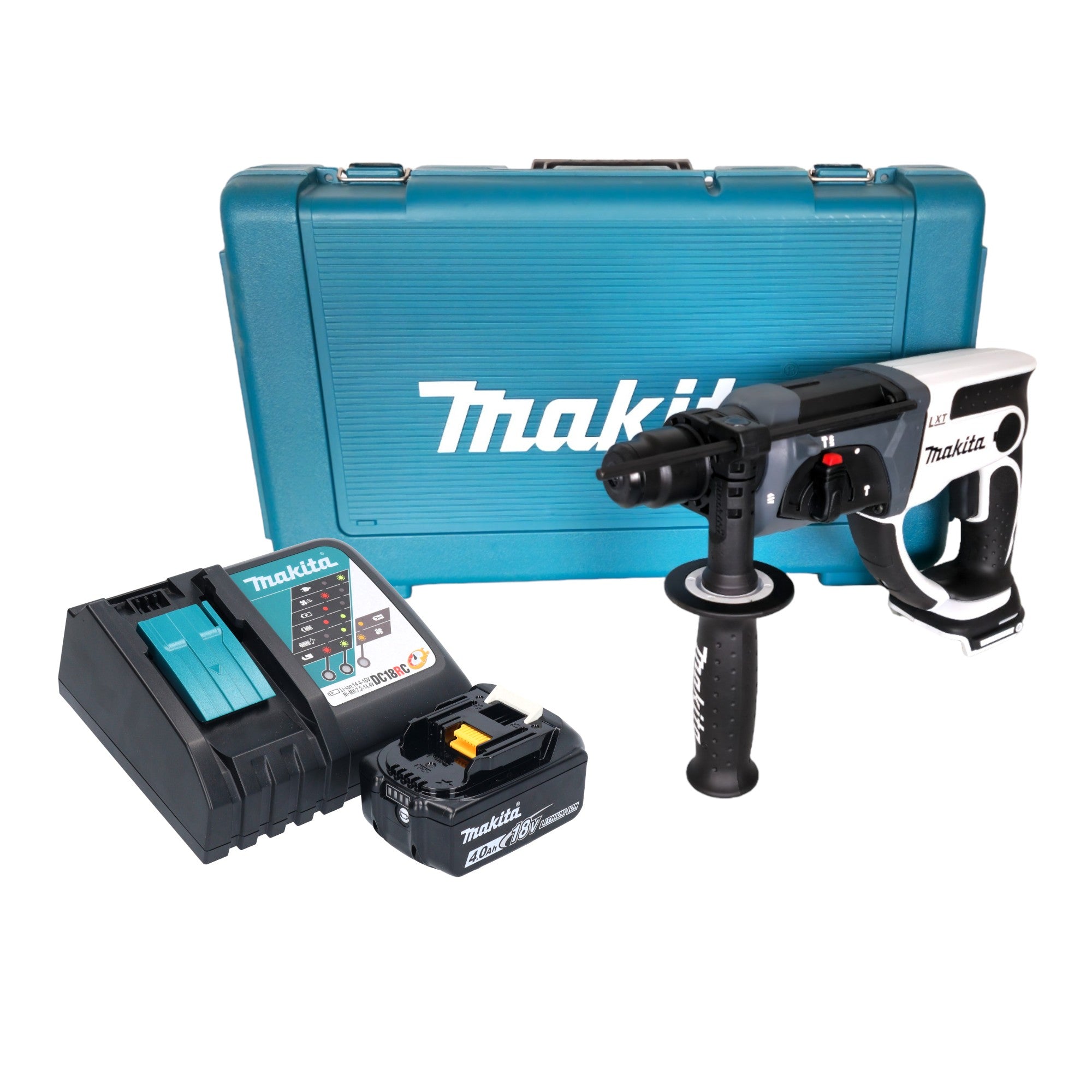 Makita DHR 202 RM1W Akku Bohrhammer 18 V 20 mm 2 0 J weiss 1x Akku 4 0 Ah Ladegeraet Koffer 0 - toolbrothers