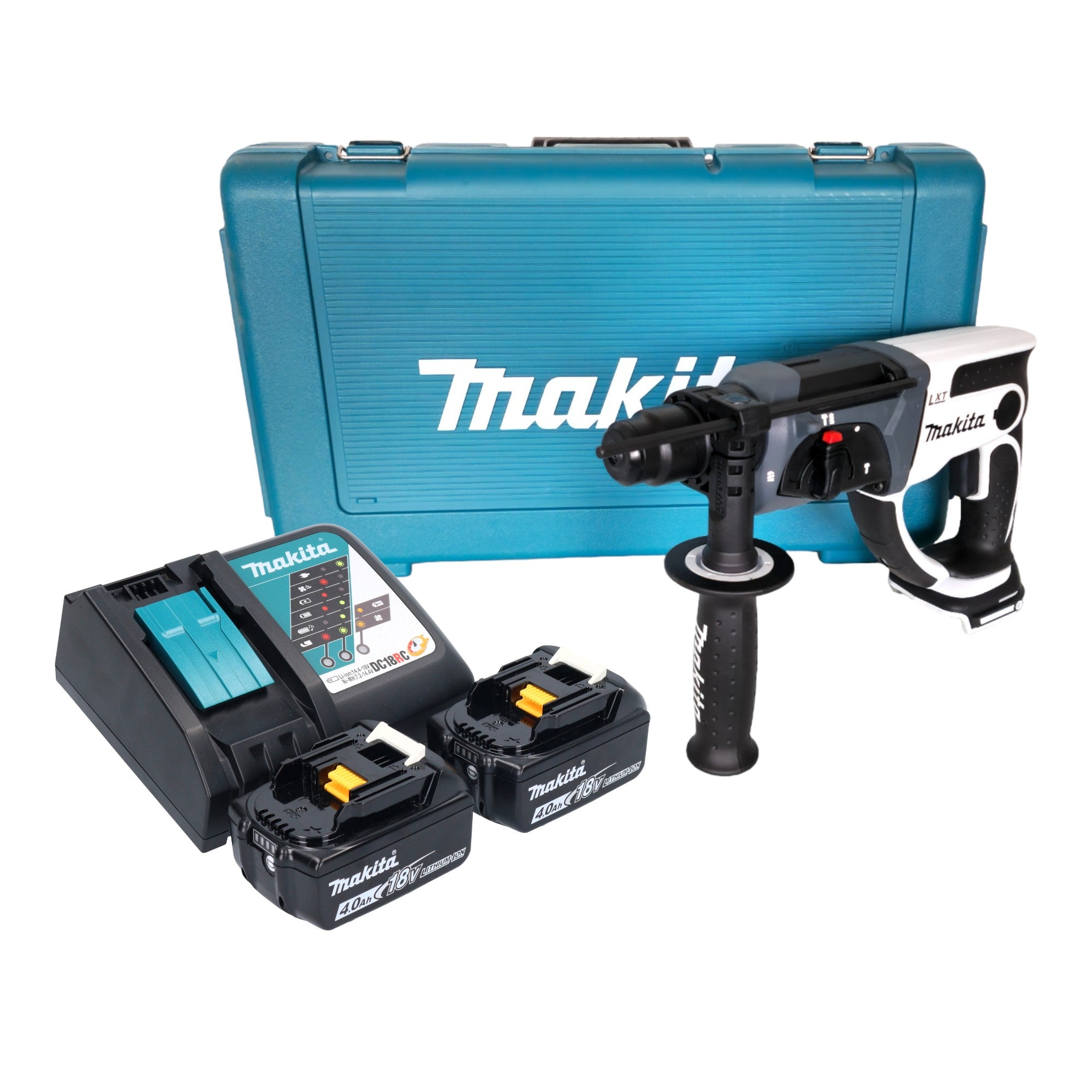 Makita DHR 202 RMW Akku Bohrhammer 18 V 20 mm 2 0 J weiss 2x Akku 4 0 Ah Ladegeraet Koffer 0 - toolbrothers