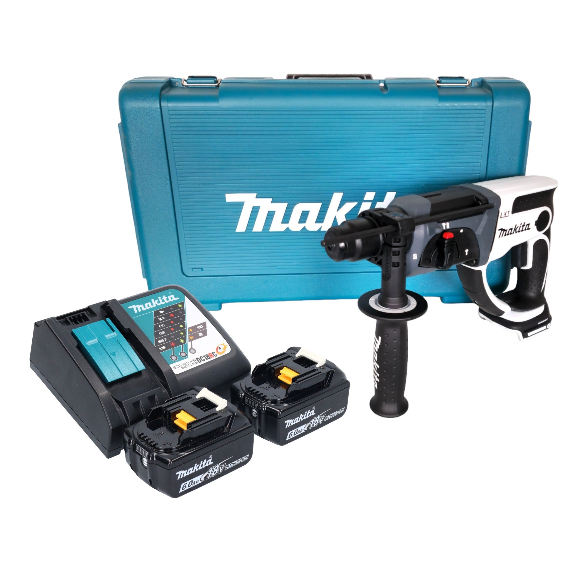 Makita DHR 202 RGW Akku Bohrhammer 18 V 20 mm 2 0 J weiss 2x Akku 6 0 Ah Ladegeraet Koffer 0 - toolbrothers