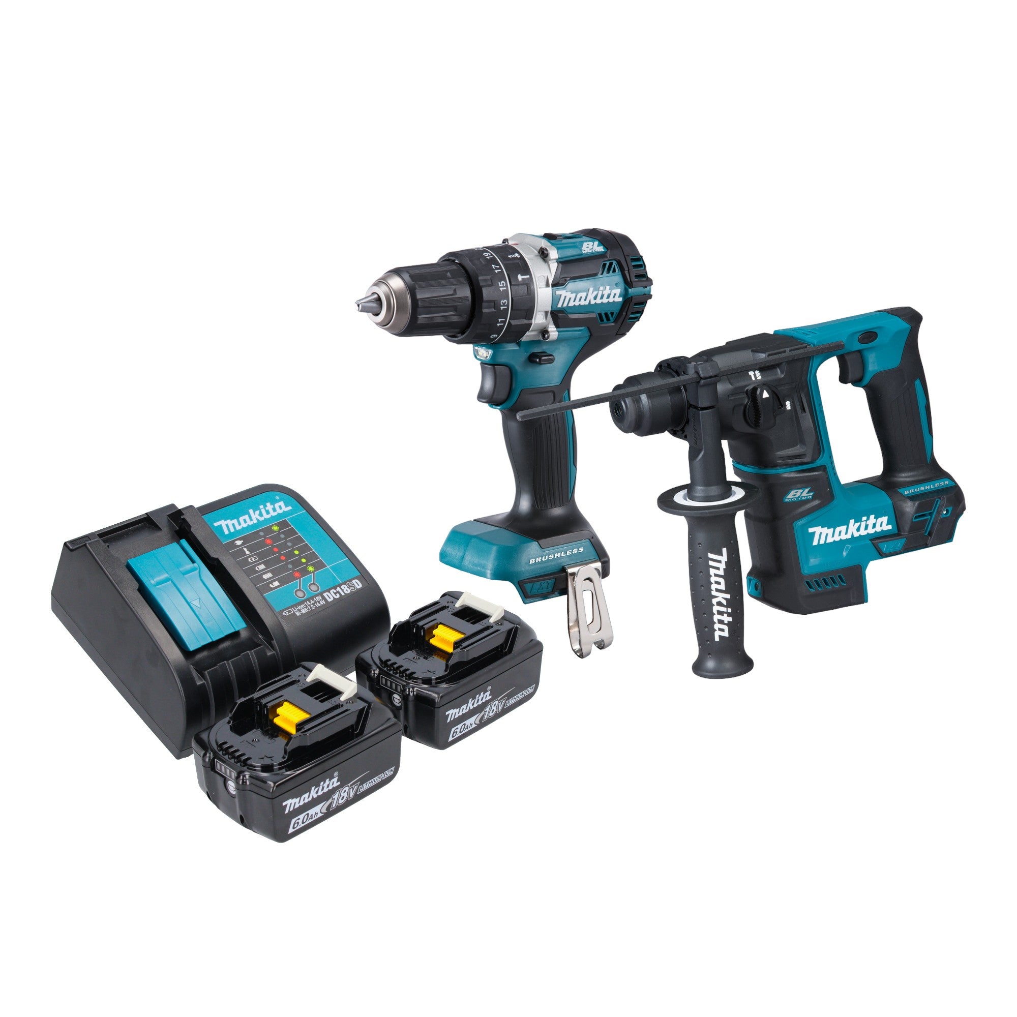 Makita DLX 2278 SG Akku Kombo Kit DHP 484 Schlagbohrschrauber 54 Nm DHR 171 Bohrhammer 1 2 J 2x Akku 6 0 Ah Ladegeraet 0 - toolbrothers