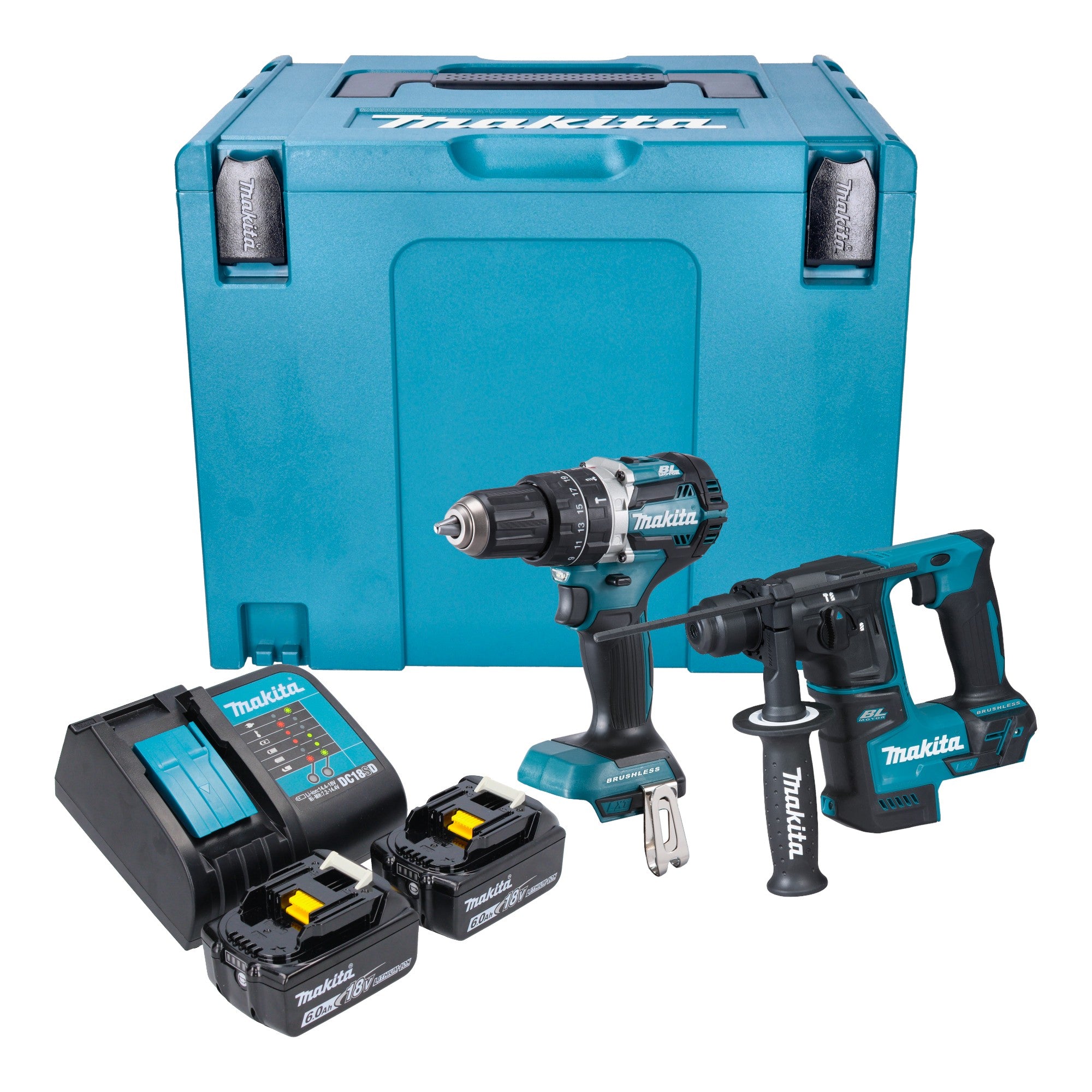Makita DLX 2278 SGJ Akku Kombo Kit DHP 484 Schlagbohrschrauber 54 Nm DHR 171 Bohrhammer 1 2 J 2x Akku 6 0 Ah Ladegeraet Makpac 0 - toolbrothers