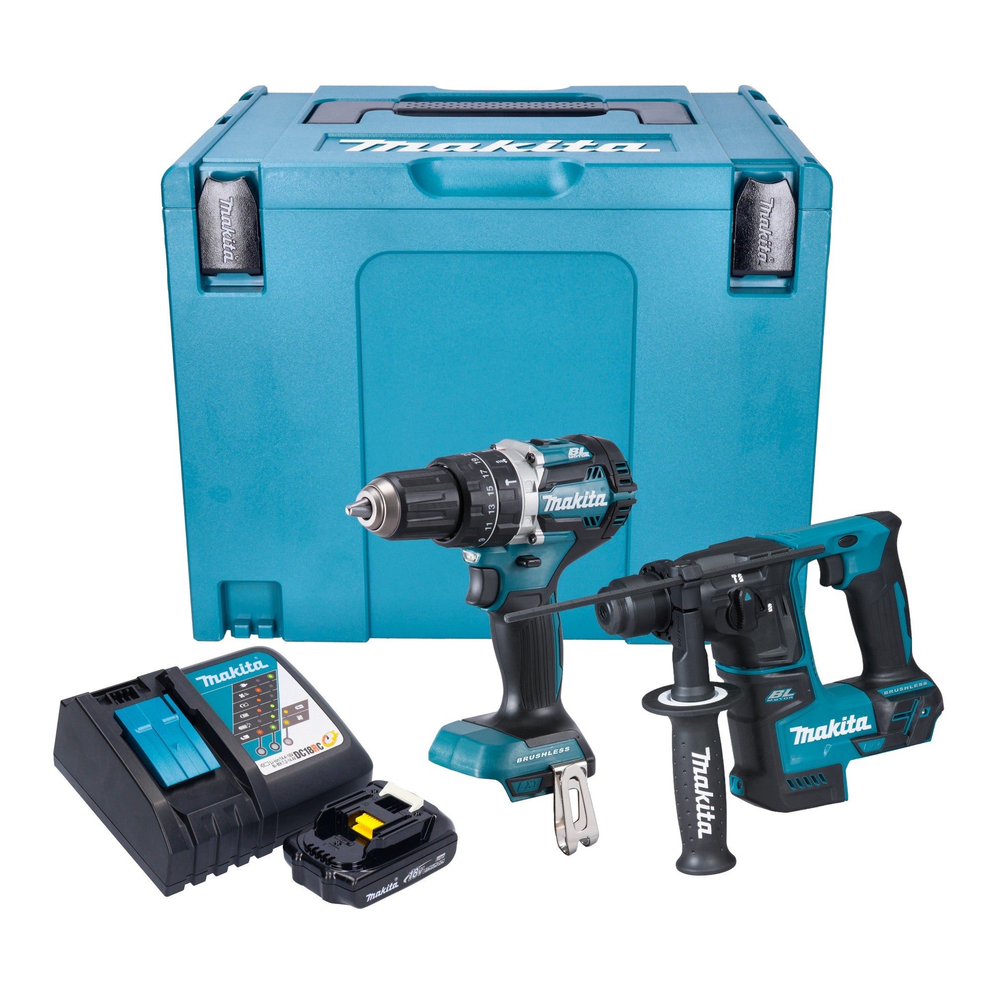 Makita DLX 2278 RY1J Akku Kombo Kit DHP 484 Schlagbohrschrauber 54 Nm DHR 171 Bohrhammer 1 2 J 1x Akku 1 5 Ah Ladegeraet Makpac 0 - toolbrothers