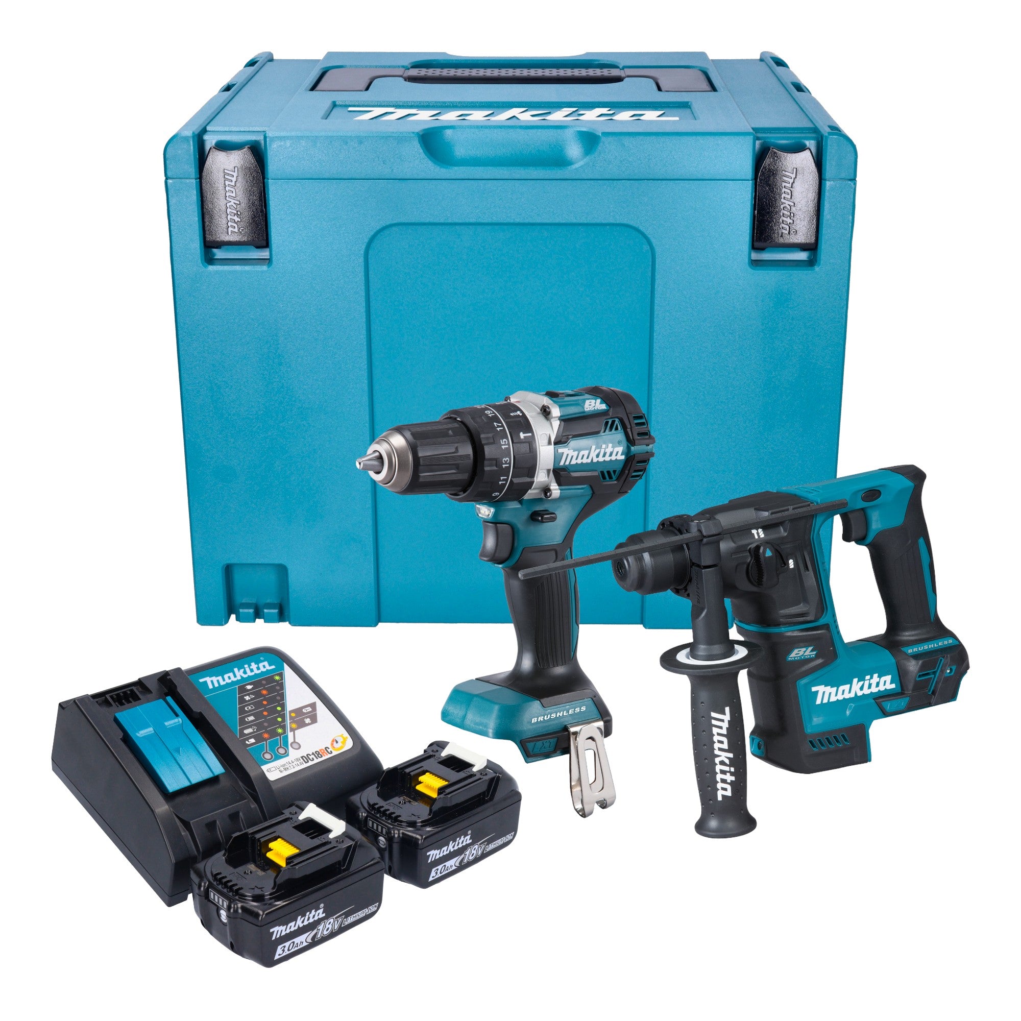 Makita DLX 2278 RFJ Akku Kombo Kit DHP 484 Schlagbohrschrauber 54 Nm DHR 171 Bohrhammer 1 2 J 2x Akku 3 0 Ah Ladegeraet Makpac 0 - toolbrothers